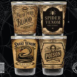 Halloween Shot Glass Set Potion Vintage-themed 4 Piece Barware Novelty Classic